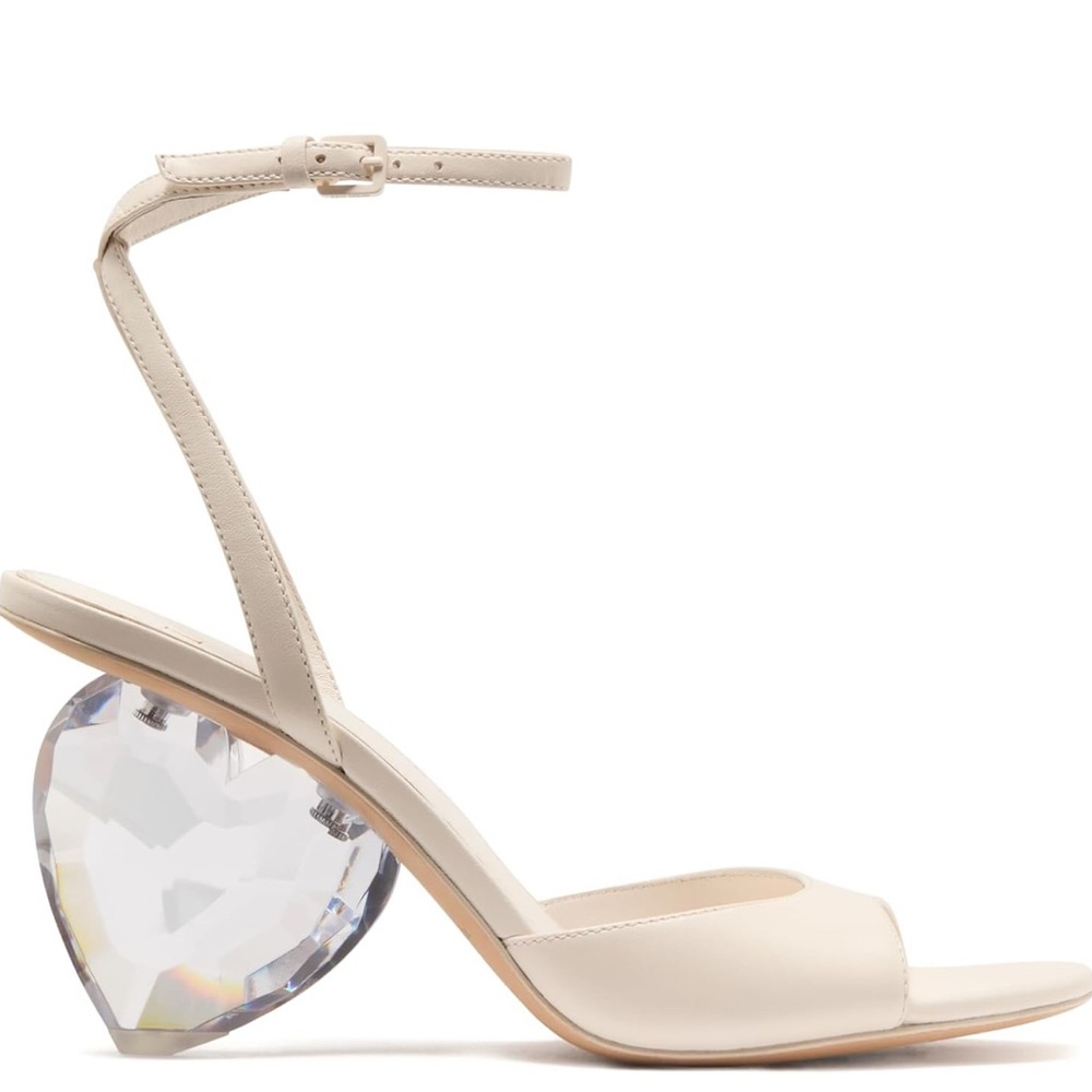 Heart Heel Sandal - Elegant Cream Ankle Strap Heels with Heart Detail